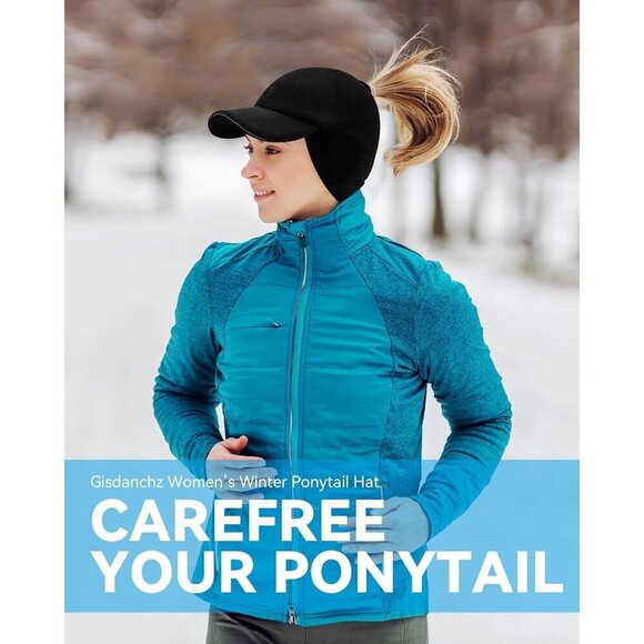 Women\'s Winter Reflective Fleece Ponytail Hat Ear Flap Running Cap main image 5